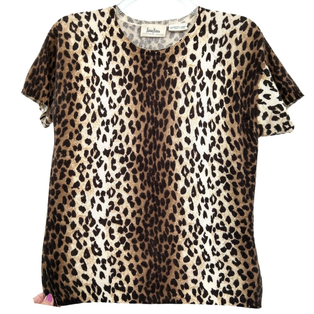 Nieman Marcus 100% Cashmere Cheetah Print Sweater - Large Petite